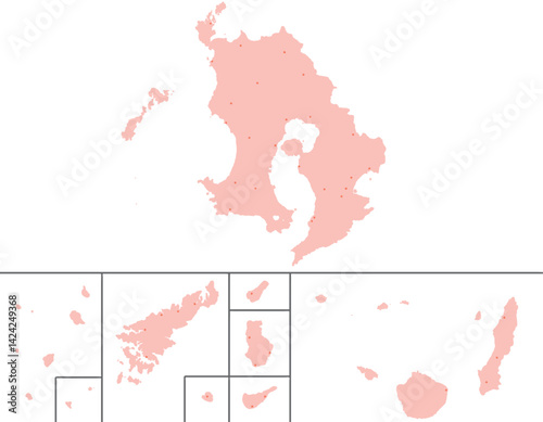 鹿児島県　地図　ピンク　斑点　イラスト