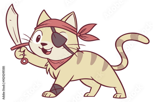 Cartoon Cat Pirate Character With Sword And Eyepatch Vector Illustration