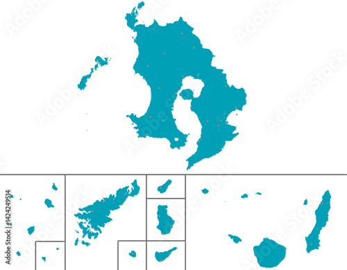 鹿児島県　地図　グリーン　斑点　イラスト