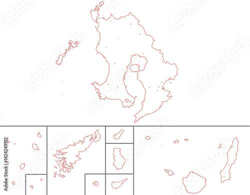 鹿児島県　地図　白　斑点　イラスト