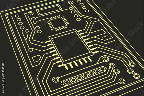 Close-Up Digital Illustration of a Microprocessor Chip (CPU) in a Computer System