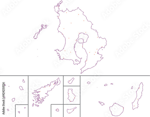鹿児島県　地図　白　斑点　イラスト