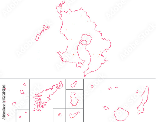 鹿児島県　地図　白　斑点　イラスト