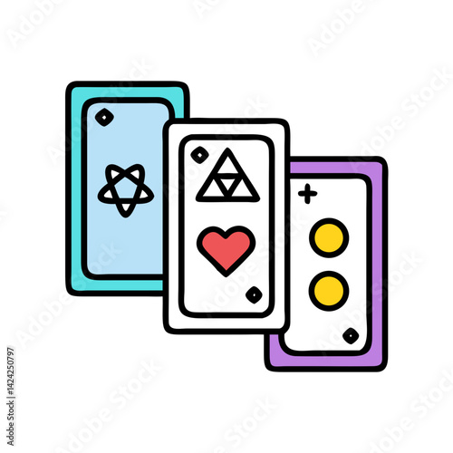 Tarot Cards with Symbols Icon Representing Divination and Mystical Insight