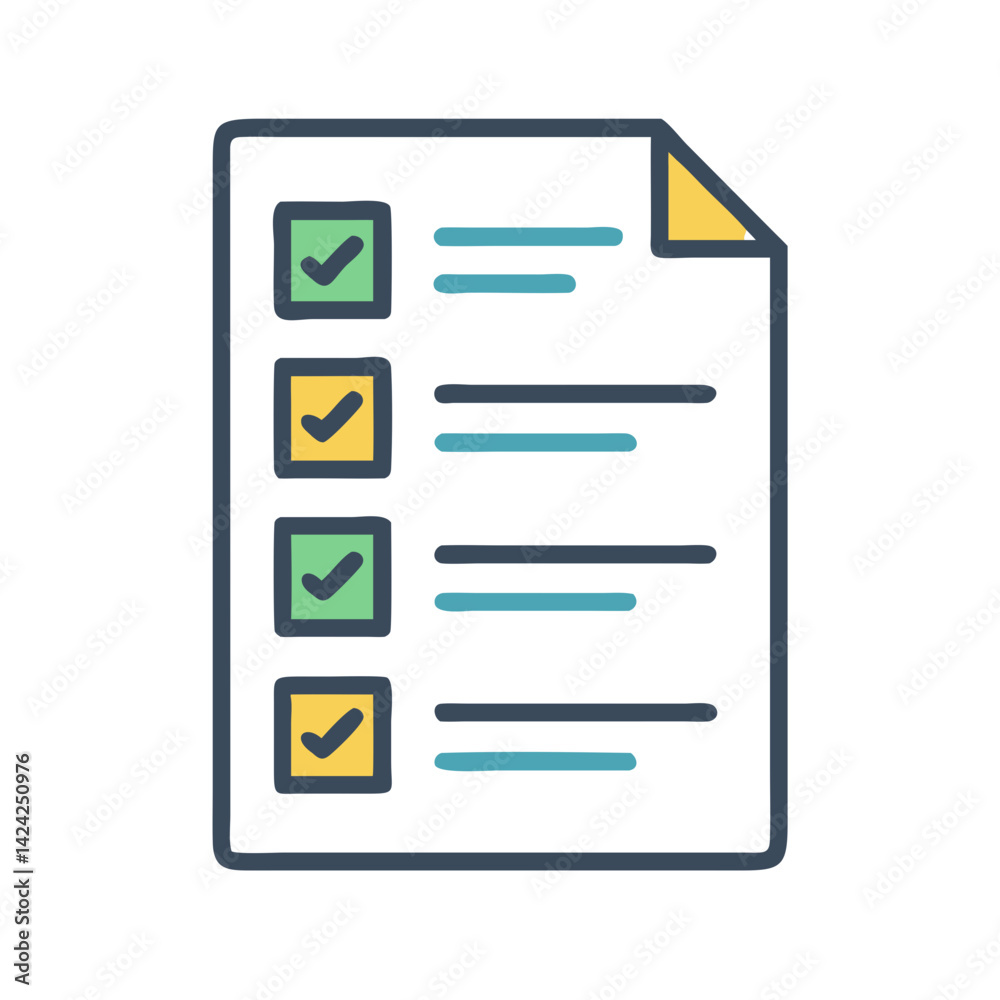 Task Sheet with Multiple Checkmarks Icon Representing Completed To-Do List and Productivity Tracking Task Sheet with Multiple Checkmarks Icon Representing Completed To-Do List and Productivity Tracking