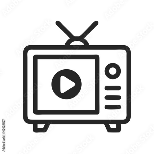 Television with Play Button Icon Representing Media Streaming and Video Playback