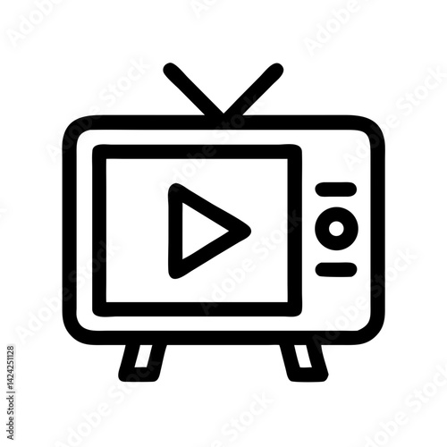 Television with Play Button Icon Representing Media Streaming and Video Playback
