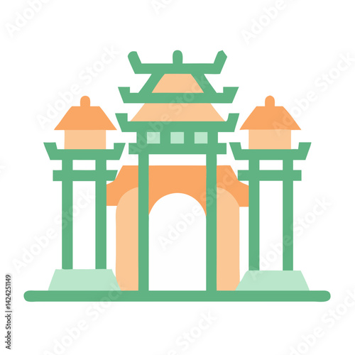 Temple Gate Icon Representing Cultural Tourism Site and Historical Landmark