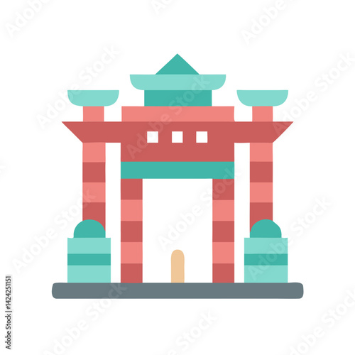Temple Gate Icon Representing Cultural Tourism Site and Historical Landmark