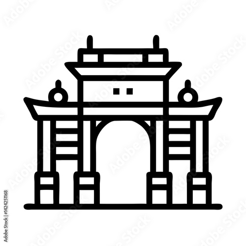 Temple Gate Icon Representing Cultural Tourism Site and Historical Landmark
