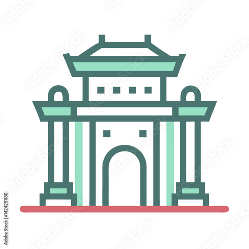 Temple Gate Icon Representing Cultural Tourism Site and Historical Landmark