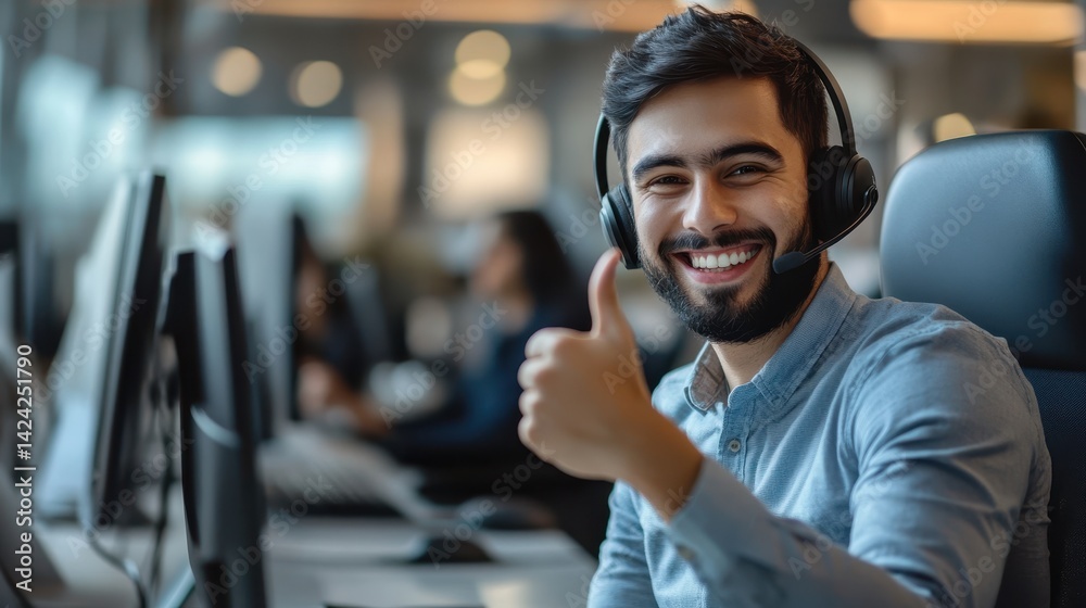Happy Customer Service Agent Giving Thumbs Up Happy Customer Service Agent Giving Thumbs Up
