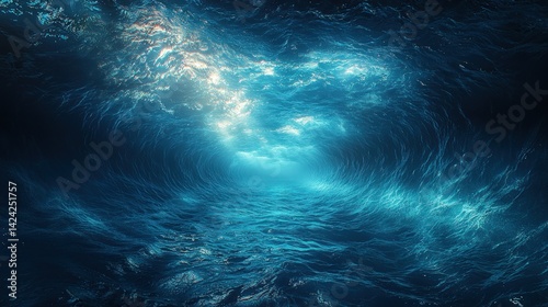 Fototapeta Naklejka Na Ścianę i Meble -  Deep ocean tunnel illuminated by sunlight