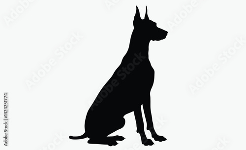 Doberman dog silhouette, Doberman dog isolated realistic vector illustration black silhouette