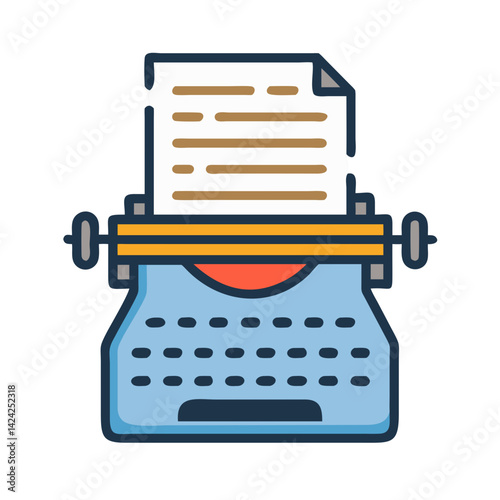 Vintage Typewriter with Paper Icon Representing Classic Writing