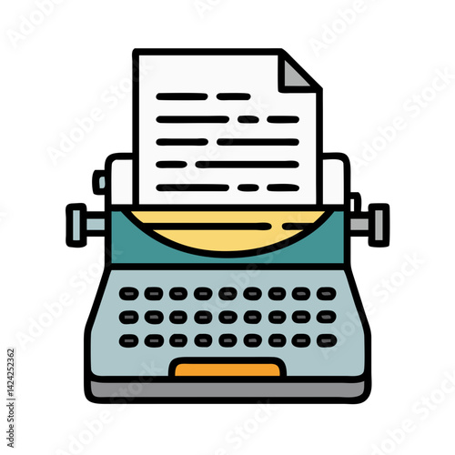 Vintage Typewriter with Paper Icon Representing Classic Writing