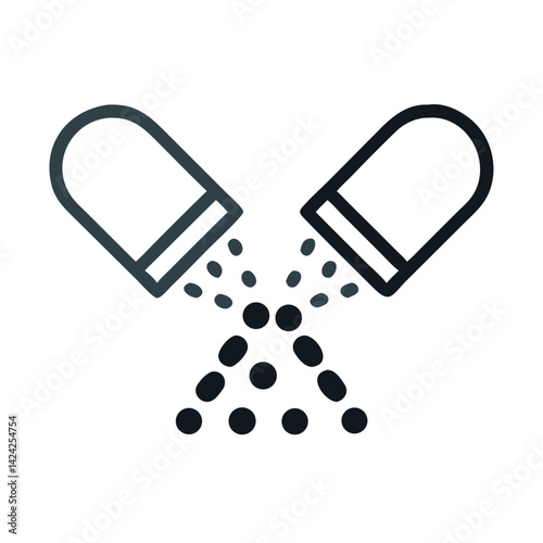 Capsules Breaking Open Icon Representing Supplement Release