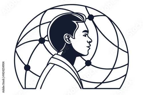 Mans Profile Surrounded By Global Network Of Connections Digital And Technological Advancements
