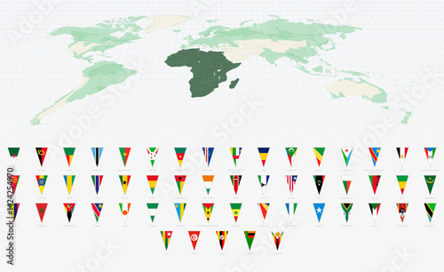 Complete Set of African Country Flags in Vertical Triangle Format.