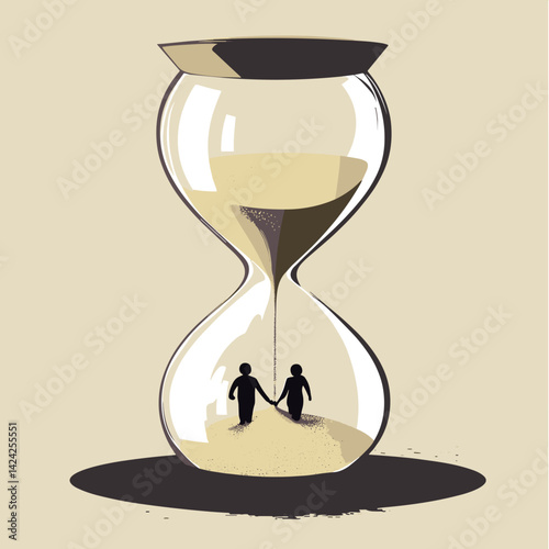 Couple in hourglass symbolizing time and relationship pressure
