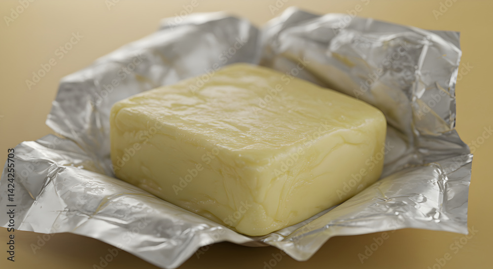 Unwrapped Fresh Butter Cube On Foil Paper Ready To Bake Meals Unwrapped Fresh Butter Cube On Foil Paper Ready To Bake Meals