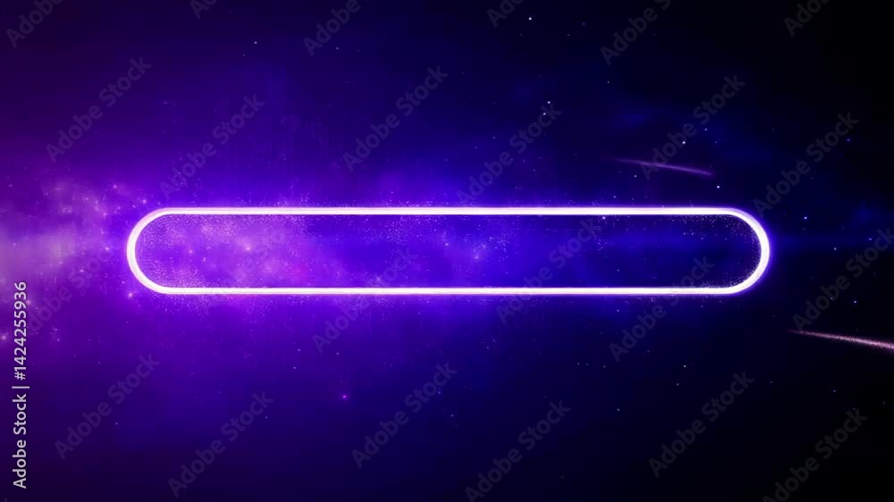 Abstract purple cosmic background with bright glowing border, twinkling stars and space elements
