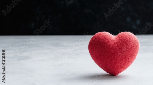 Single red heart on a light gray surface