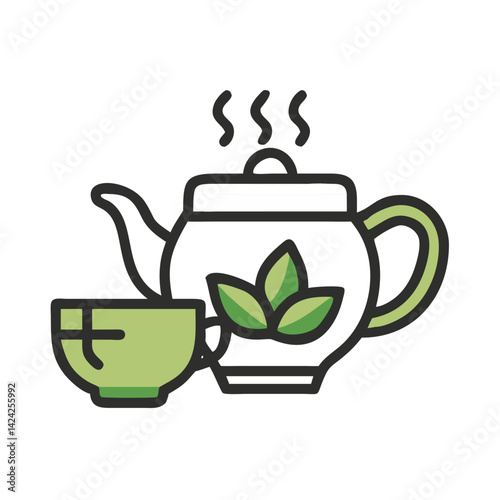 Herbal Tea Pot with Cup Icon Representing Natural Remedy