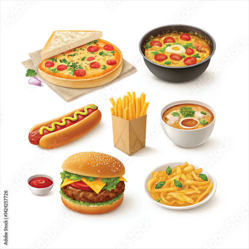 Flying Asian Food Vector | Cartoon Noodles, Sushi, Wok Stir Fry, Takeaway Box Clipart
