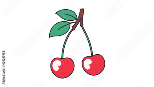 cherry with leaf vector illustration icon shape