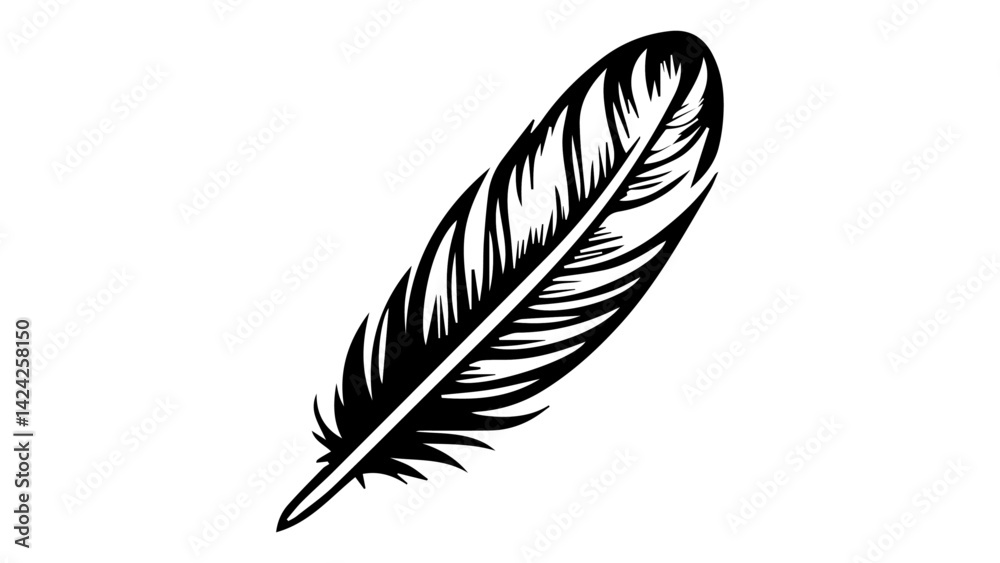 Fototapeta premium black feather shape isolated on white background