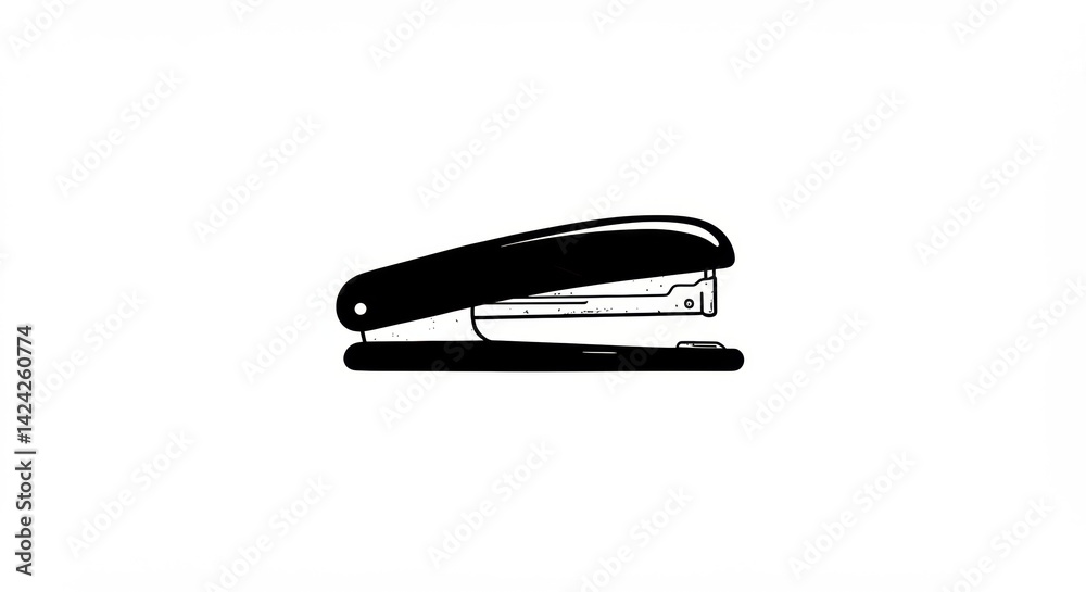 Silhouetted Stapler: Black Office Tool Isolated on White Silhouetted Stapler: Black Office Tool Isolated on White