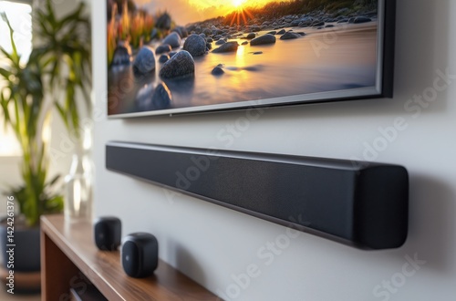 Wallpaper Mural Modern Home Theater Setup with Soundbar and Speakers Torontodigital.ca