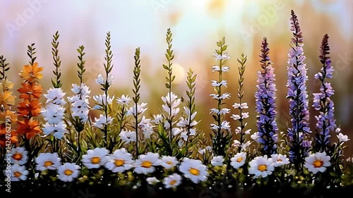 Colorful Field of Wildflowers with Bright Blossoms and Greenery