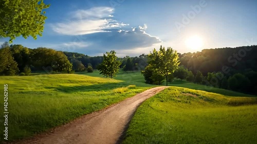 Serene Natural Landscape with Pathway and Lush Greenery in Park