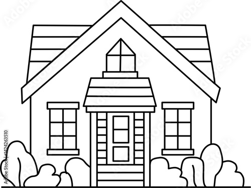 Minimalist house illustration in vector line art, ideal for kids' coloring pages, activity books, or educational printables.