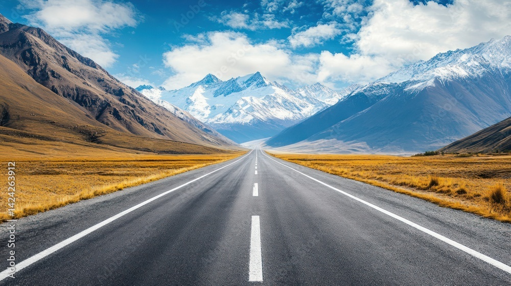 Endless Asphalt: A Scenic Highway Journey Through Snow-Capped Mountain Peaks Endless Asphalt: A Scenic Highway Journey Through Snow-Capped Mountain Peaks