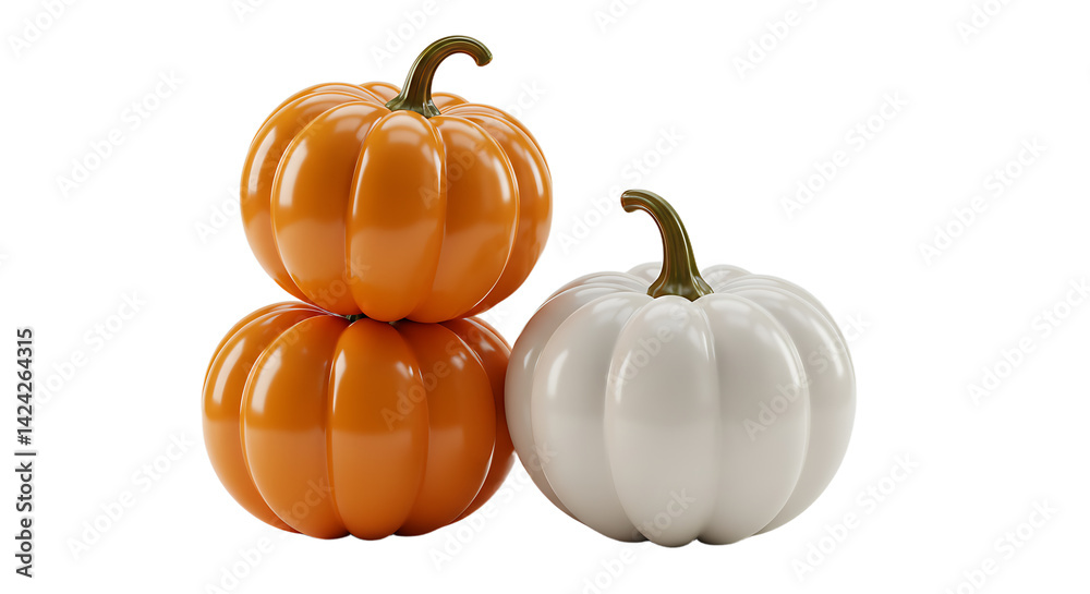 Obraz premium Minimalist Fall Arrangement: Stacked Orange and a Solitary White Pumpkin