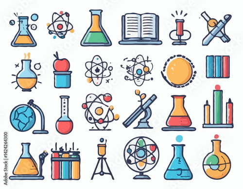 Science Teaching & Reasoning Doodle Style Vector Icon Set