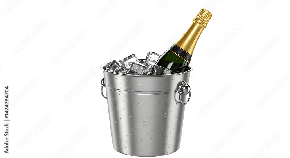 Elegant sparkling wine bottle chilling in a stylish ice bucket for celebrations Elegant sparkling wine bottle chilling in a stylish ice bucket for celebrations