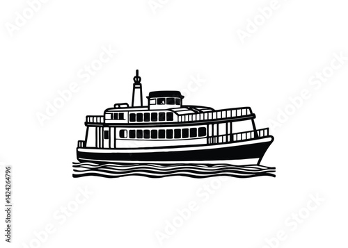 Silhouette of ferry isolated on a white background