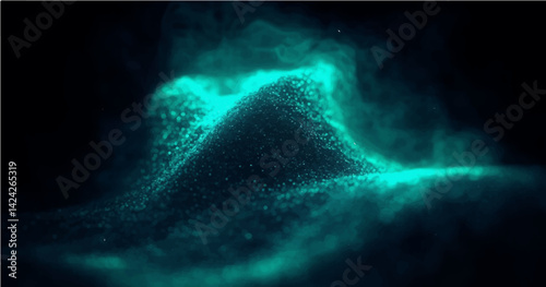 Dark color gradient background, green blue lights on grainy black backdrop, noise texture effect, webpage header design