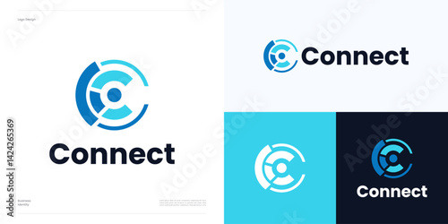 Letter C circle with global connect logo icon design vector element editable, Symbol initial C globe network connectivity for technology and brand identity business