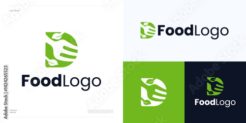 Letter D integrated with leaf for vegetarian food restaurant, logo icon design vector editable, inspiration symbol initial with fork sign, perfect for cafe, cooking business and brand identity