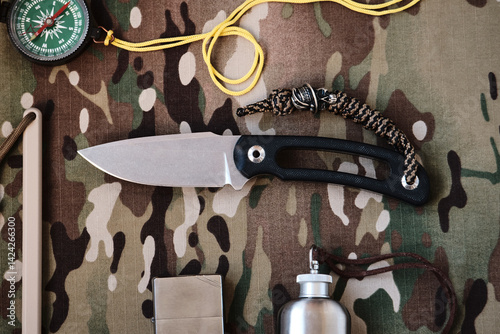 military equipment edc knife, compass