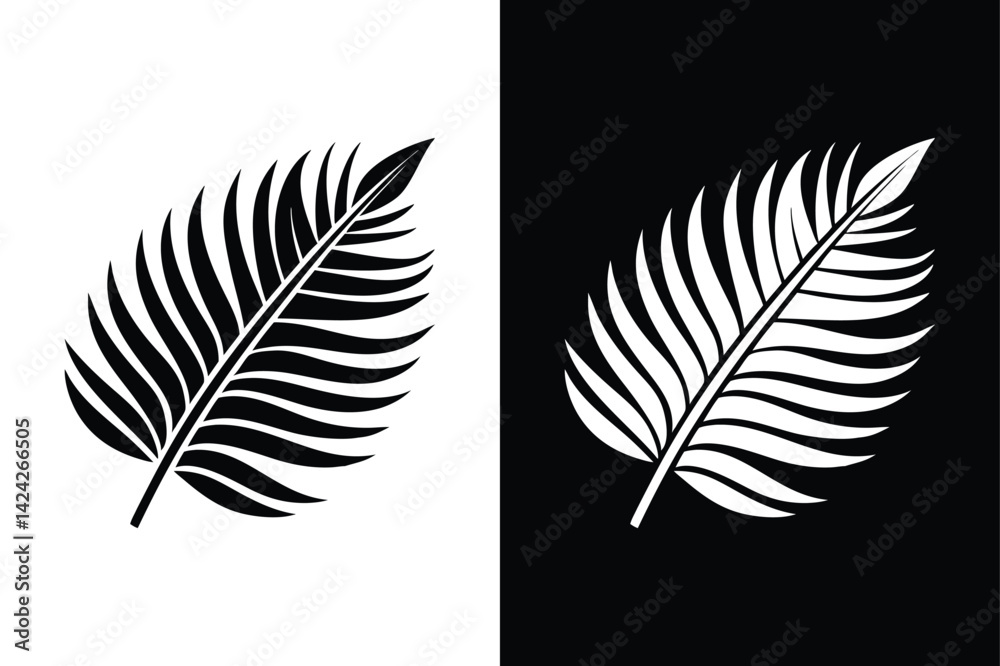 Obraz premium Palm Leaf Vector Design. Black Silhouette on White Background