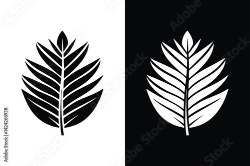 Palm Leaf Icon. Silhouette Vector Design in Black and White