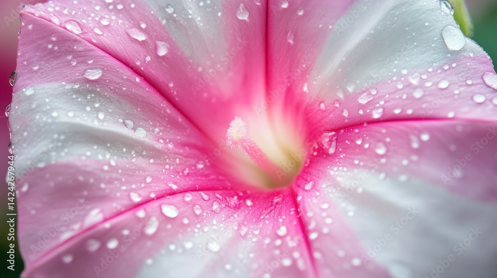 Fototapeta premium Delicate Pink Morning Glory Bloom Covered in Sparkling Water Droplets