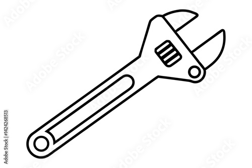 Adjustable Spanner Line Art Vector Illustration