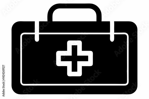 First Aid Kit Black and White Silhouette Vector Illustration